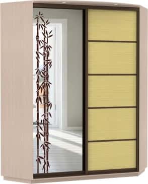 шкаф-купе угловой, корпус Дуб молочный, двери зеркало с аппликацией, бамбук