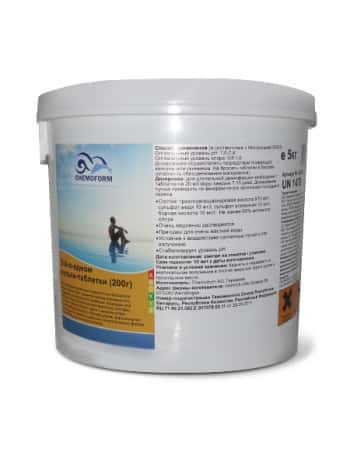 Хлорные таблетки для длительной дезинфекции, флокуляции и уничтожения водорослей в бассейне Мульти-табл.200гр,5кг-1