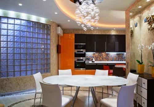 стеклоблоки в интерьере кухни